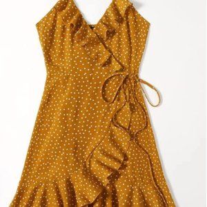 Polka Dot Knot Side Ruffle Trim Wrap Cami Dress